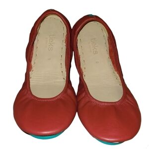 Tieks Cardinal Red Leather Flats, Like New